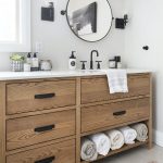 closeup of ash vanity showing far right sink